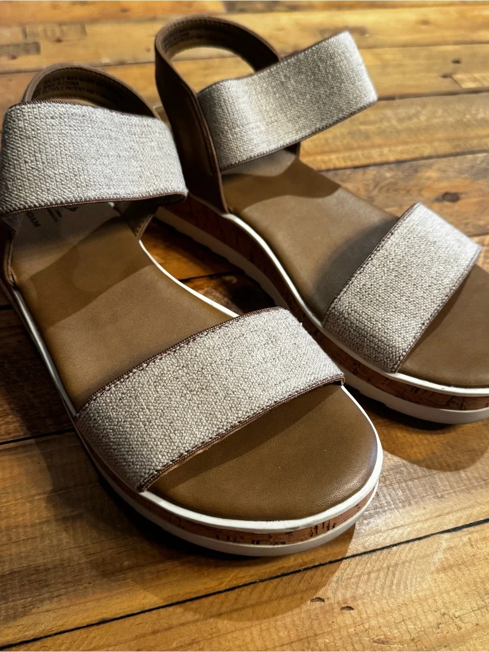 Seychelles Beige Fabric and Brown Platform Sandals